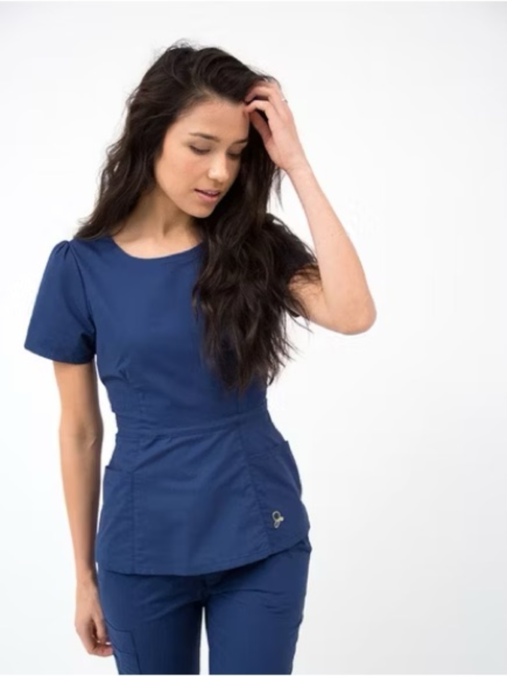 Jaanuu Women’s Navy Blue Peplum Scrub Top - XS